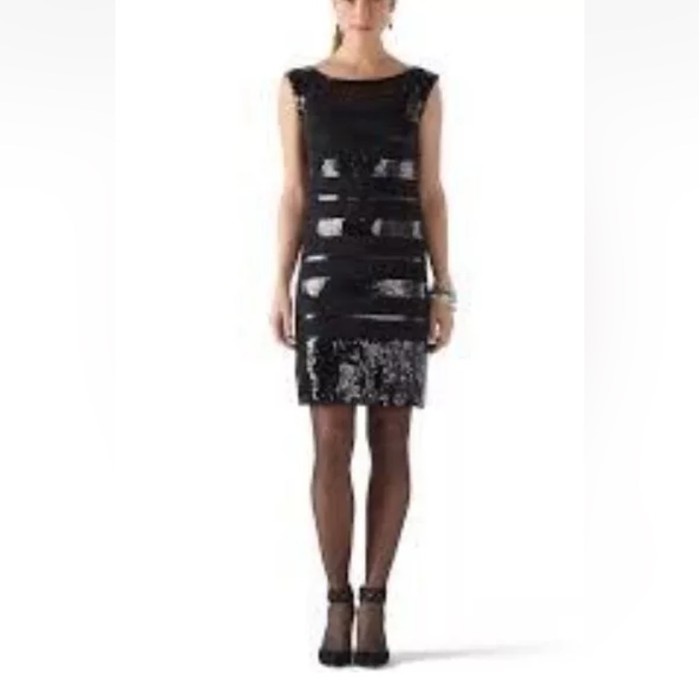 White House Black Market Mini Dress Black Sequins Sleeveless Party SZ Med  EUC